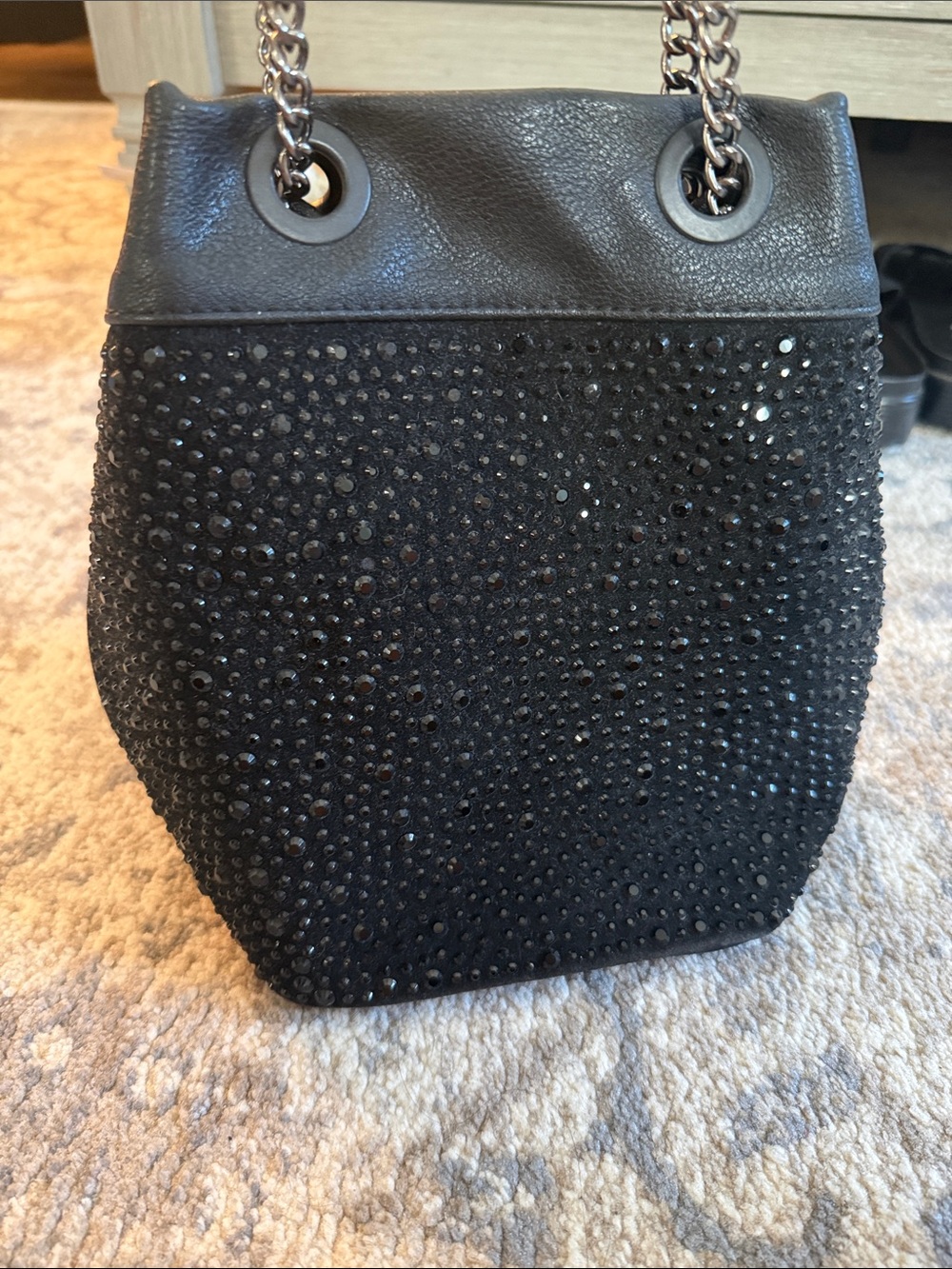 Black Studded Shoulder Bag with Chain Handles